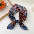 Floral print satin neck scarf for women featuring retro vintage patterns in warm colors - 67x67cm / 17D Copper Coin Watercolor Floral Navy