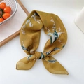 Elegant ginger yellow floral silk scarf with white lily of the valley print pattern - Style 16D Green Leaf Pearl Flower