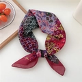 Colorful floral square silk scarf with vintage geometric patterns for women - 67x67cm / 18D Copper Coin Watercolor Floral Wine Red