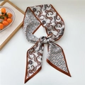 French vintage paisley long skinny silk scarf in brown and caramel for neck or bags - Colorful Paisley Orange Edge