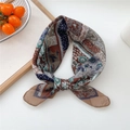 Breathable paisley print square scarf in vintage brown and navy blue with floral patterns - Cotton Rich Flower Strip Brown