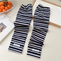 Detail of colorful striped sun protection sleeves with woven brand label on wood - One Size(10x50cm) / Navy White and Orange Stripes