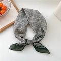 Floral print vintage square silk scarf in sage green and light grey with paisley pattern - Style 21D Paisley Green Edge