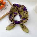 Olive green floral silk scarf with purple plant pattern in soft chiffon butterfly knot - 67x67cm / 23D Floral Print Yellow