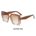 Fashionable oversized square sunglasses with tea-colored glitter frames and gradient lenses - Tea Glitter Frame Gradient Tea Lenses (C4)