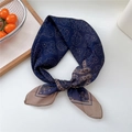 Navy blue floral square silk scarf with paisley pattern tied in a stylish ring knot - Style 23D Paisley Khaki Edge