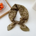 Elegant dark green floral square scarf in vintage petal print with delicate hemmed edges - 67x67cm / 25D Honeysuckle Yellow