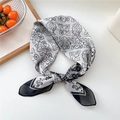 Elegant black and white paisley floral silk scarf for women in a chic bow knot styling - Style 24D Paisley Black Edge