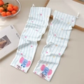 Detail of cartoon elephant print on white and blue striped cooling sun protection arm sleeves - Elephant (06 Pink Label)