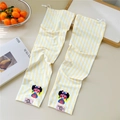 Detail of yellow striped sun protection sleeves featuring a cute cartoon print and drawstring - Yellow Striped Big Wave Girl (14 Pink Label)