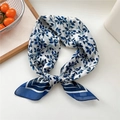 Blue and white floral square silk scarf with botanical print and geometric border styling - Style 26D Navy Leaf