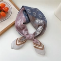 Elegant multi-color square silk scarf featuring blue and pink vintage leaf patterns - 67x67cm / 28D Geometric Rhombus Leaf Light Gray