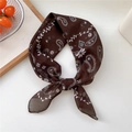 Dark brown cashew paisley square scarf in soft chiffon silk for neck or hair styling - 67x67cm / 30D Fine Flower Leaf Paisley Brown