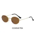 Gafas de sol ovaladas retro con montura de metal dorado y lentes té estilo punk vintage - Marco Dorado Lente Té (C3)
