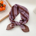Petit foulard en soie vintage à rayures violettes et brunes au motif losange - 10D Diamant Bicolore Marron