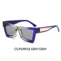 Fashion cat eye sunglasses in C5 purple gray gradient with gold metallic stripe accents - Purple Gray Gradient Frame Gray Lenses