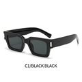 Gafas de sol cuadradas retro con montura negra, lentes grises y remaches plateados - Montura Negra Lentes Gris Negro