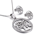 Set gioielli albero della vita in acciaio inossidabile argento con cristalli e ciondolo - Color Acciaio (KS86157-K)