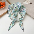 Floral silk scarf in cream and blue with black wavy edges for hair or neck styling - Blue Purple Floral (05nice Balsamine Blue)