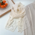 Élégante écharpe en voile blanc crème avec perles et strass pour accessoires féminins - Abricot Beige