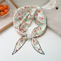 Floral chiffon skinny scarf with orange flowers and black scalloped edges in a bow - Orange Green Floral (06nice Balsamine Orange)