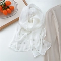 Elegant white chiffon skinny scarf with faux pearls and rhinestones for women - White