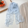 Light blue sheer pearl scarf with decorative rhinestones and elegant chiffon texture - Light Blue
