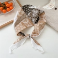 Coffee and beige paisley scarf with lace edges and a nice moment woven label - Camel Colorblock Paisley (09nice Patchwork Camel)