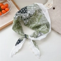 Green and black paisley print triangular scarf with white lace trim for hair or neck decor - Green Colorblock Paisley (10nice Patchwork Green)