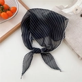Striped chiffon neck scarf with white lace trim and minimalist black and white pattern - Black White Striped (11nice Striped Black)