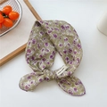 Green and purple floral paisley cotton-linen scarf tied in a bow with logo tag - Yellow Ground Purple Rose