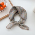 Floral square neckerchief in light grey with pink patterns and lace edge detail - Blue Ground Bellflower