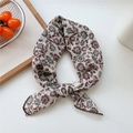 Vintage floral linen-feel square scarf in brown and teal with crochet lace edges - Beige Ground Bellflower