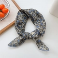 Blue floral cotton-feel silk scarf with delicate crochet lace edge and knotted design - Blue Rose
