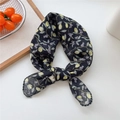Floral black scarf with lemon and purple flower prints in lightweight fabric - Black Ground Lemon