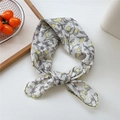 Summer square scarf with lemon print and yellow stitching detail on light gray cotton - Beige Ground Lemon