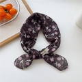Vintage dark brown cotton linen feel scarf with pink floral patterns and wavy edges - Brown Pink Orchid Leaf