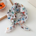 White cotton linen scarf with colorful puppy print, tied in a knot for neck decoration - White Cartoon Dog (42B)
