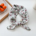 Floral cotton linen bandana with explore tag and pink flower pattern on white fabric - Beige Pink Orchid Leaf