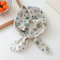 Chic beige cotton linen scarf with purple floral pattern used as a hair band - Milan Floral (43B)
