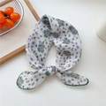 Chic floral cotton scarf for hair with purple flowers and green crochet edge detail - White Small Bouquet