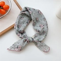 Chic floral silk scarf in dusty purple with delicate pink lace trim for hair or neck - Grey Grid Peony
