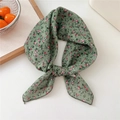 Sage green cotton-linen scarf featuring pink berry floral prints in a knotted style - Grey Green Red Berries (47B)