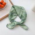 Floral print green cotton linen feel headscarf with delicate lace edges for summer - Green Sketch Flower