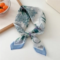 Square floral cotton linen scarf with blue and purple flower patterns and light blue borders - Light Grey Daylily (48B)