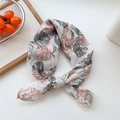 Orange floral cotton linen feel skinny scarf and headband with hand-drawn leaf patterns - Beige Sketch Flower