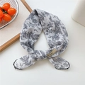 Beige cotton-linen headscarf featuring gray leaf patterns and explore infinity label - Beige Dotted Leaf
