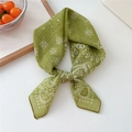 Grass green cotton linen bandana with white daisy and paisley pattern in a soft knot style - Grass Green Paisley Daisy (50B)