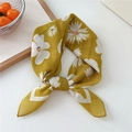 Mustard yellow floral cotton linen scarf with large white blossoms as a stylish hair tie - Mustard Yellow Pink Core Daisy (51B)