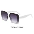 Square white frame sunglasses with gradient gray resin lenses and C6 color design - White Frame Double Gray Lenses (C6)